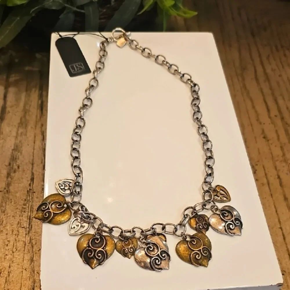 Elegant Silver and Gold Heart Charm Necklace NWT Jim Shore
